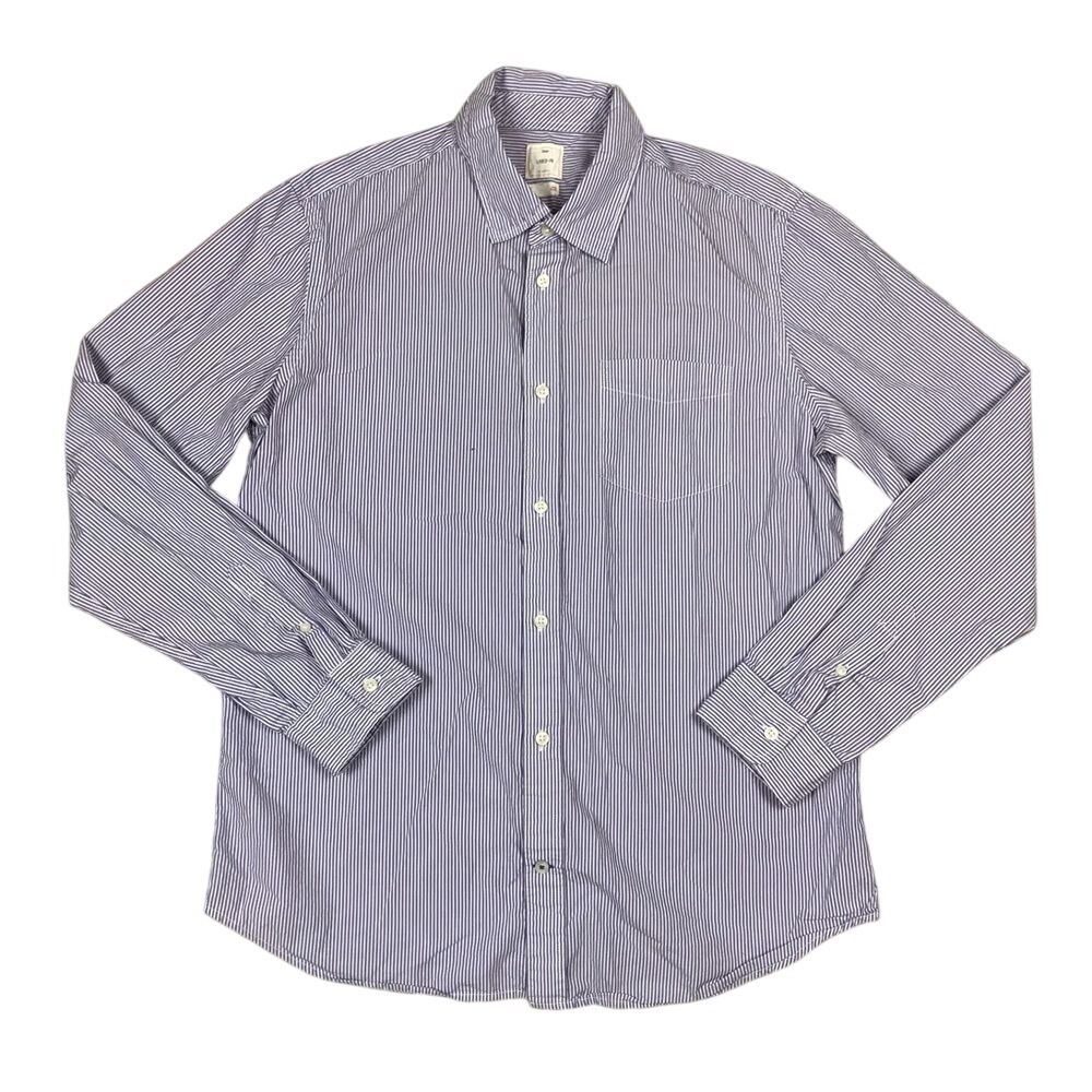 Gap Mens Striped Dress Shirt Lived In Work 100% Cotton Purple White Longsleeve L